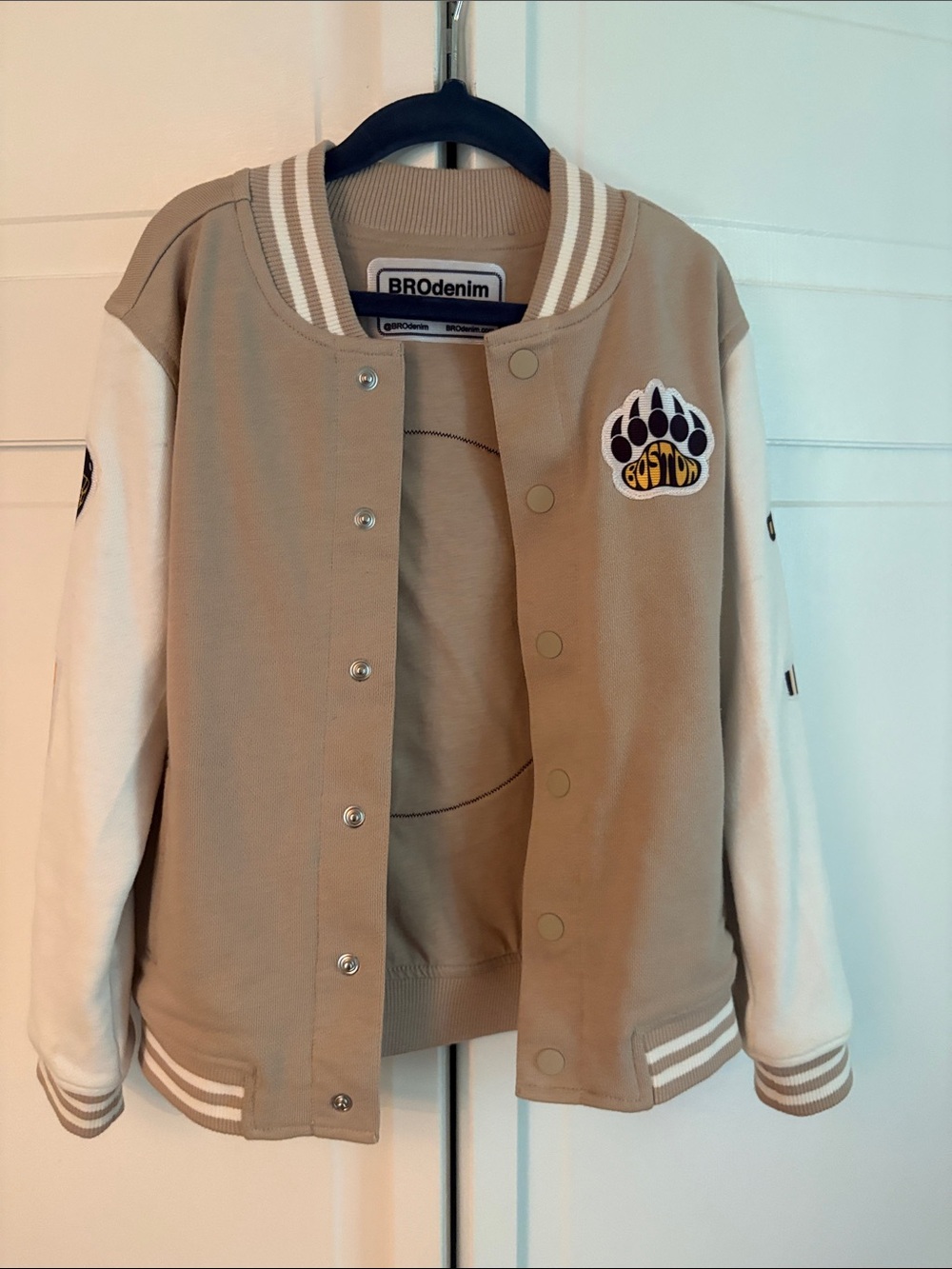 Bro denim Kids Beige & White Boston Bruins Varsity Jacket